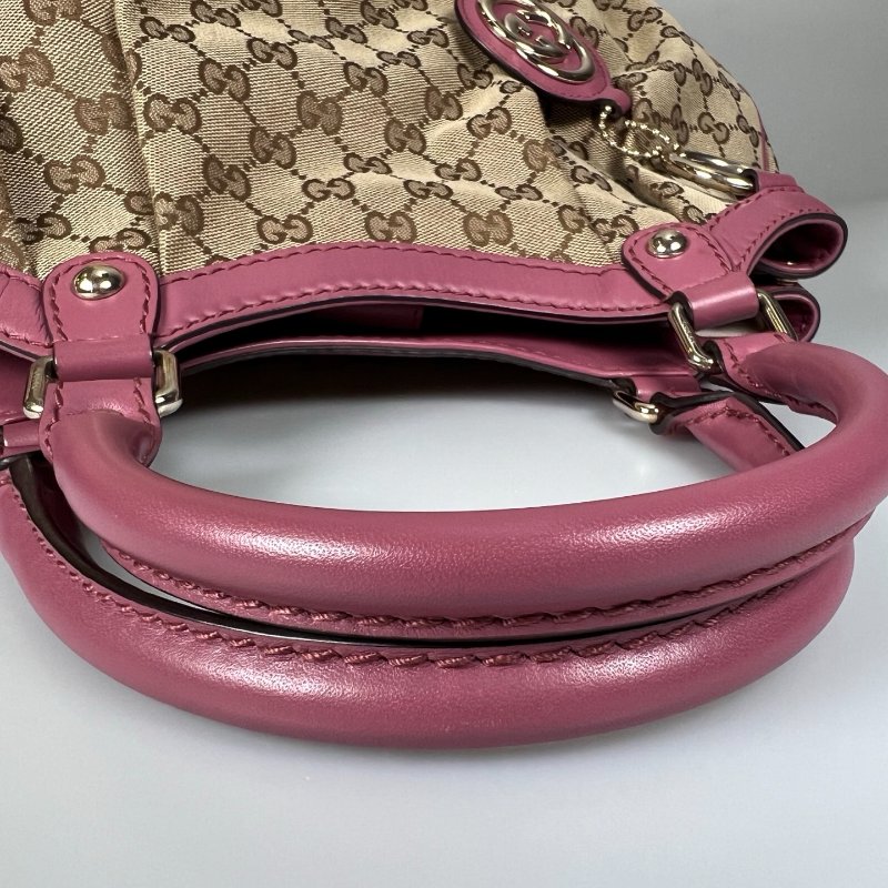 GUCCI 211944  粉邊GG帆布肩背包-7
