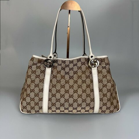 GUCCI 白邊帆布肩背包