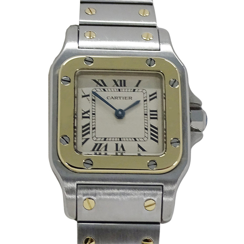 卡地亞 Santos Galbe SM 石英錶，女士款，不鏽鋼、黃金和黃色 W20012C4，拋光，QZ 錶盤。-1