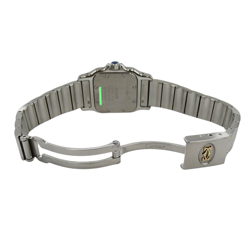 卡地亞 Santos Galbe SM 石英錶，女士款，不鏽鋼、黃金和黃色 W20012C4，拋光，QZ 錶盤。-3