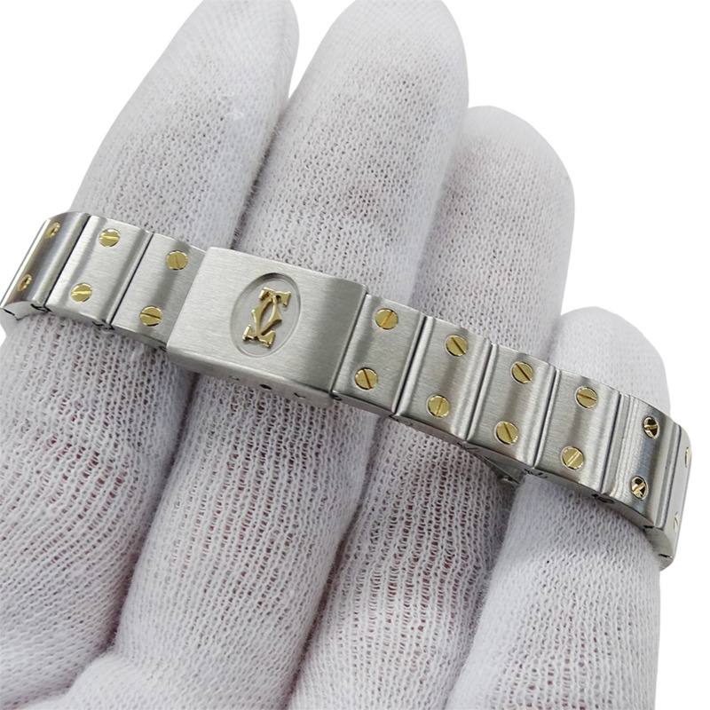 卡地亞 Santos Galbe SM 石英錶，女士款，不鏽鋼、黃金和黃色 W20012C4，拋光，QZ 錶盤。-4