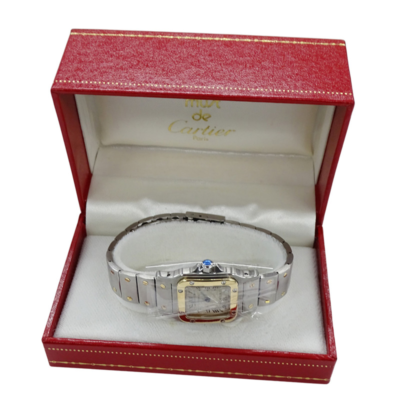 卡地亞 Santos Galbe SM 石英錶，女士款，不鏽鋼、黃金和黃色 W20012C4，拋光，QZ 錶盤。-6