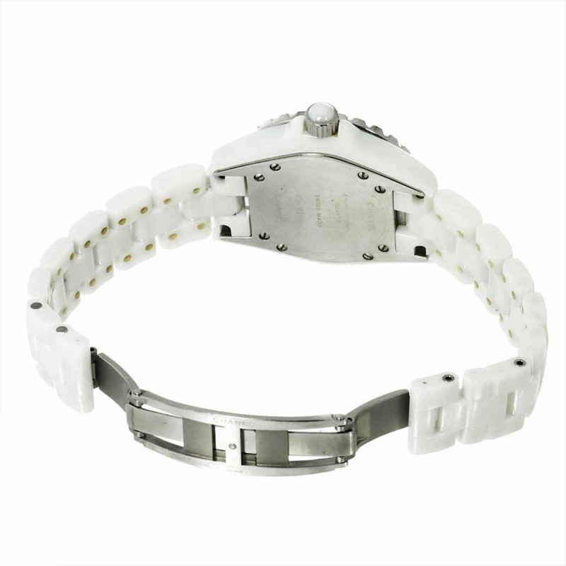 香奈兒 J12 33毫米 H0967 女士鑲鑽錶圈日期顯示白色陶瓷石英腕錶-3