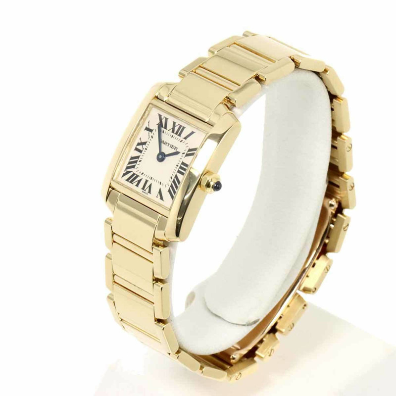 卡地亞 Tank Française SM W50002N2 女士象牙色 18K 黃金石英腕錶-2