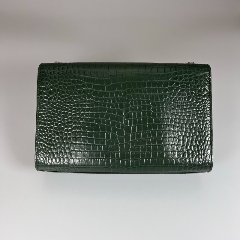 YSL 深綠鱷魚紋流蘇銀扣KATE包中號-1