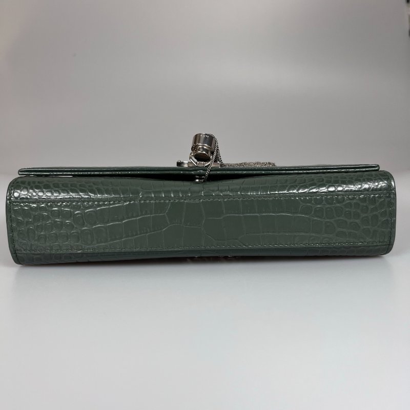 YSL 深綠鱷魚紋流蘇銀扣KATE包中號-4