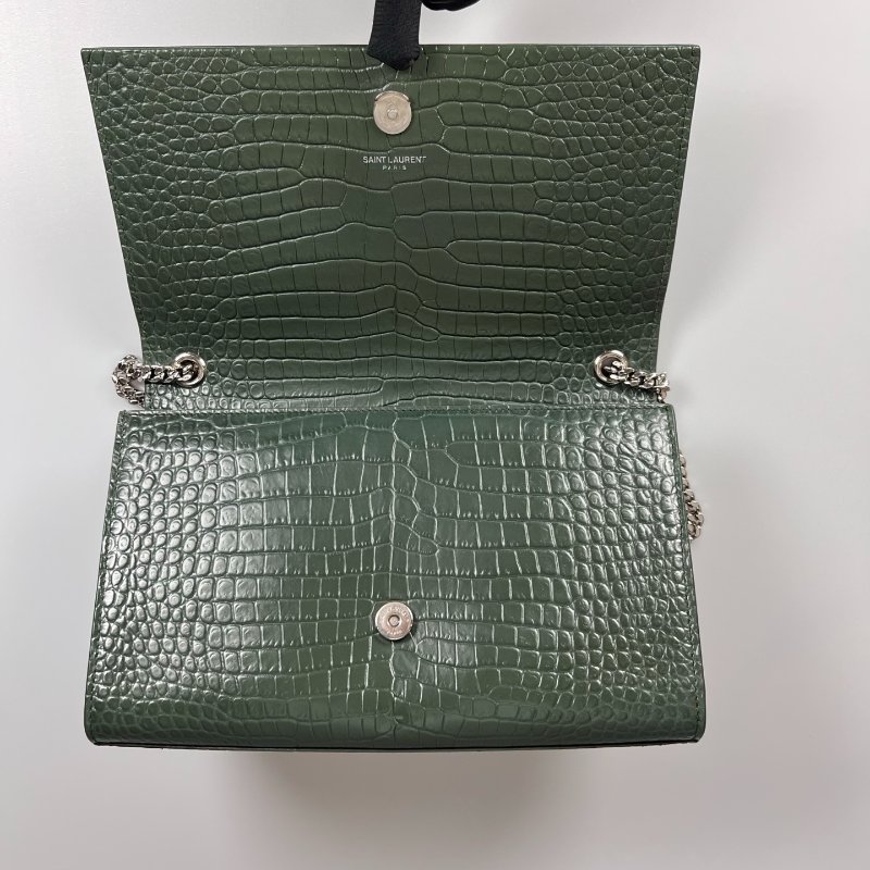 YSL 深綠鱷魚紋流蘇銀扣KATE包中號-5