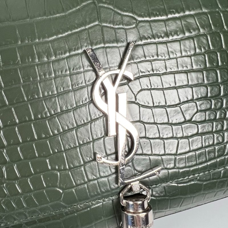 YSL 深綠鱷魚紋流蘇銀扣KATE包中號-8