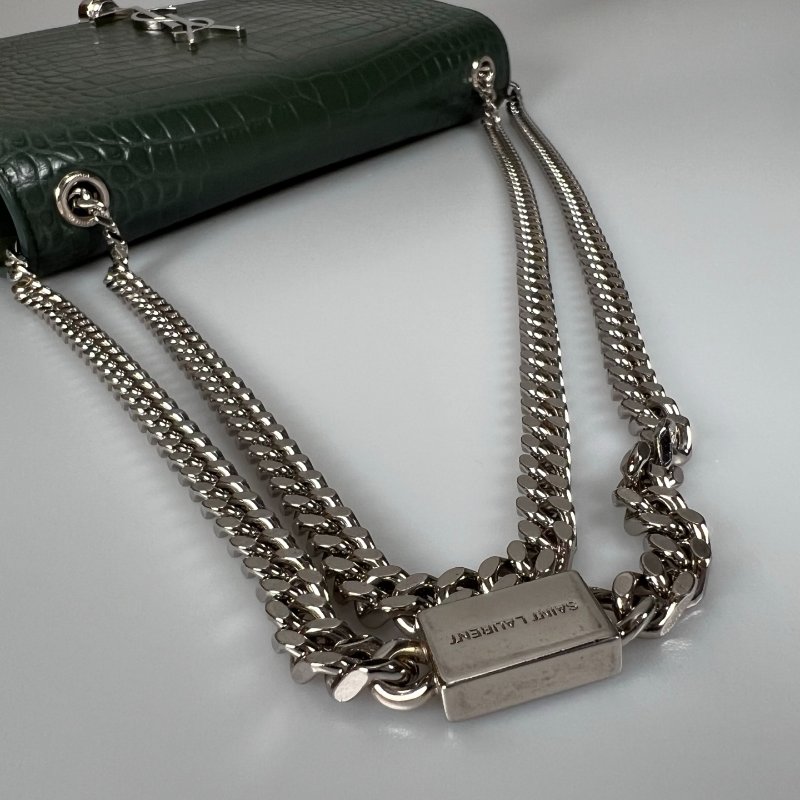 YSL 深綠鱷魚紋流蘇銀扣KATE包中號-9