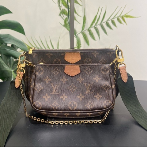 【95%新✨有塵袋】LV Multi Pochette Accessories五合一小號棕色老花墨綠色肩帶腋下包