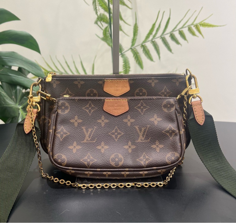 【95%新✨有塵袋】LV Multi Pochette Accessories五合一小號棕色老花墨綠色肩帶腋下包-0