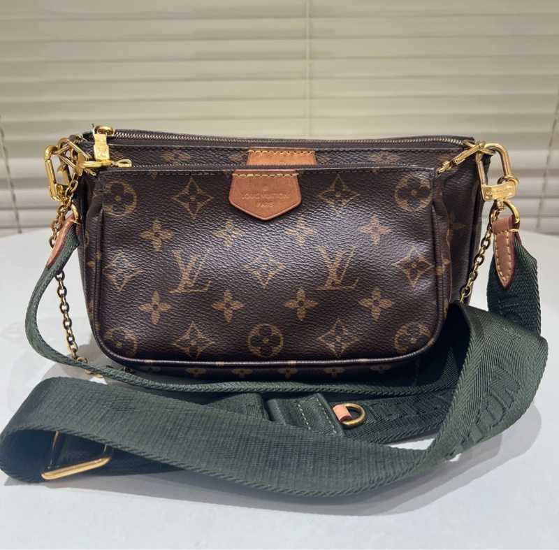 【95%新✨有塵袋】LV Multi Pochette Accessories五合一小號棕色老花墨綠色肩帶腋下包-1