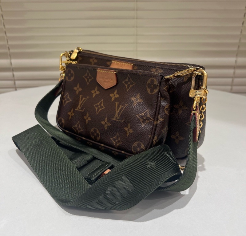 【95%新✨有塵袋】LV Multi Pochette Accessories五合一小號棕色老花墨綠色肩帶腋下包-3