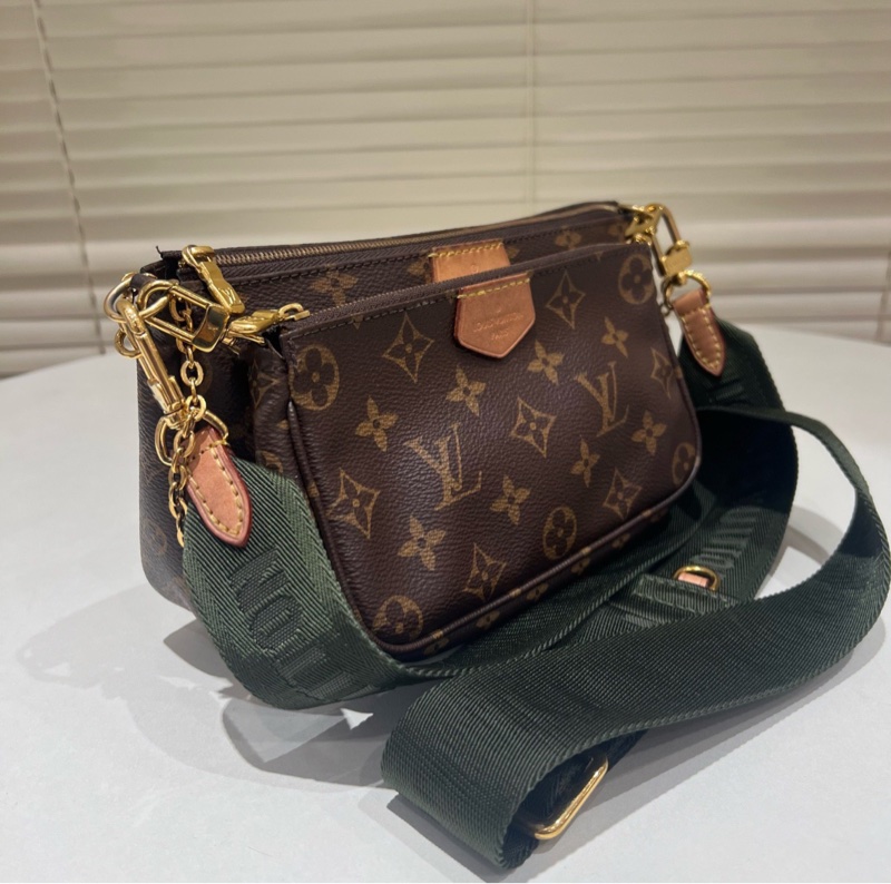 【95%新✨有塵袋】LV Multi Pochette Accessories五合一小號棕色老花墨綠色肩帶腋下包-4