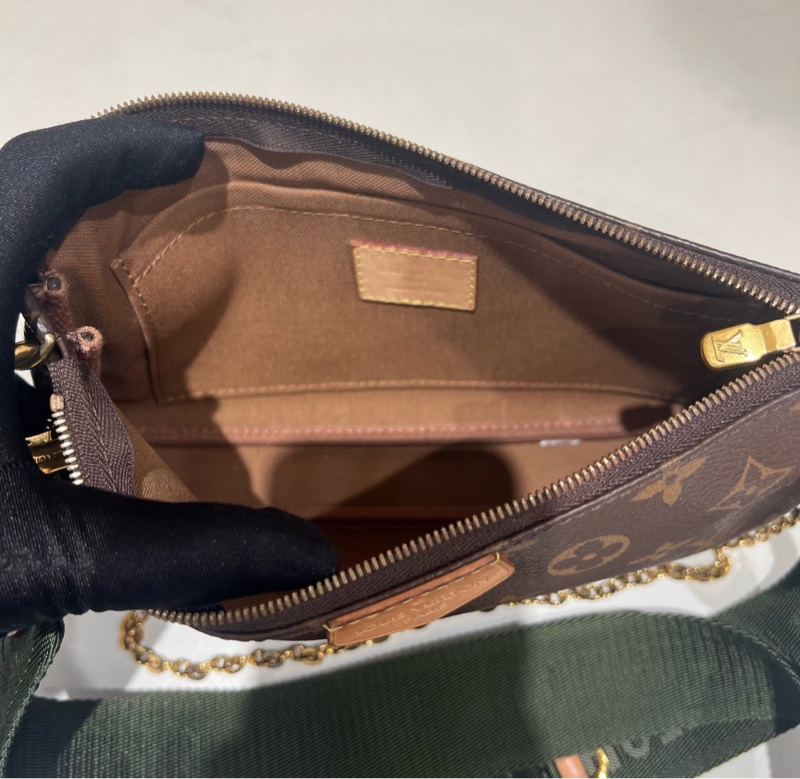 【95%新✨有塵袋】LV Multi Pochette Accessories五合一小號棕色老花墨綠色肩帶腋下包-5