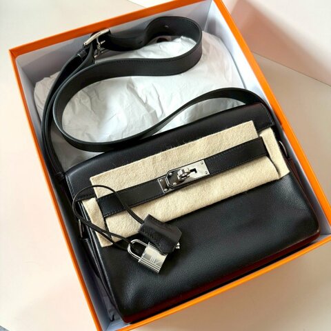 HERMES KELLY MESSENGER PM 黑色 銀釦 肩背 斜背 郵差包 B刻