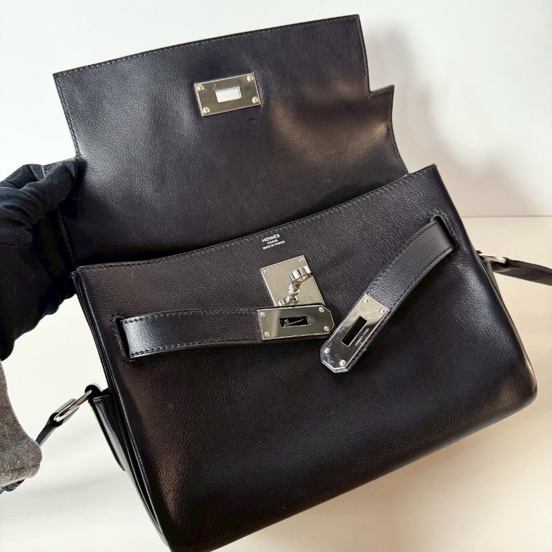 HERMES KELLY MESSENGER PM 黑色 銀釦 肩背 斜背 郵差包 B刻-3