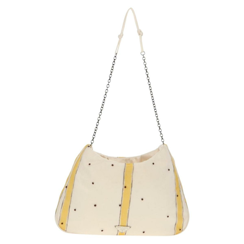 【日本直送】PRADA 雪紡海葵鏈條單肩包 絲綢 白色 正品 156180V-1