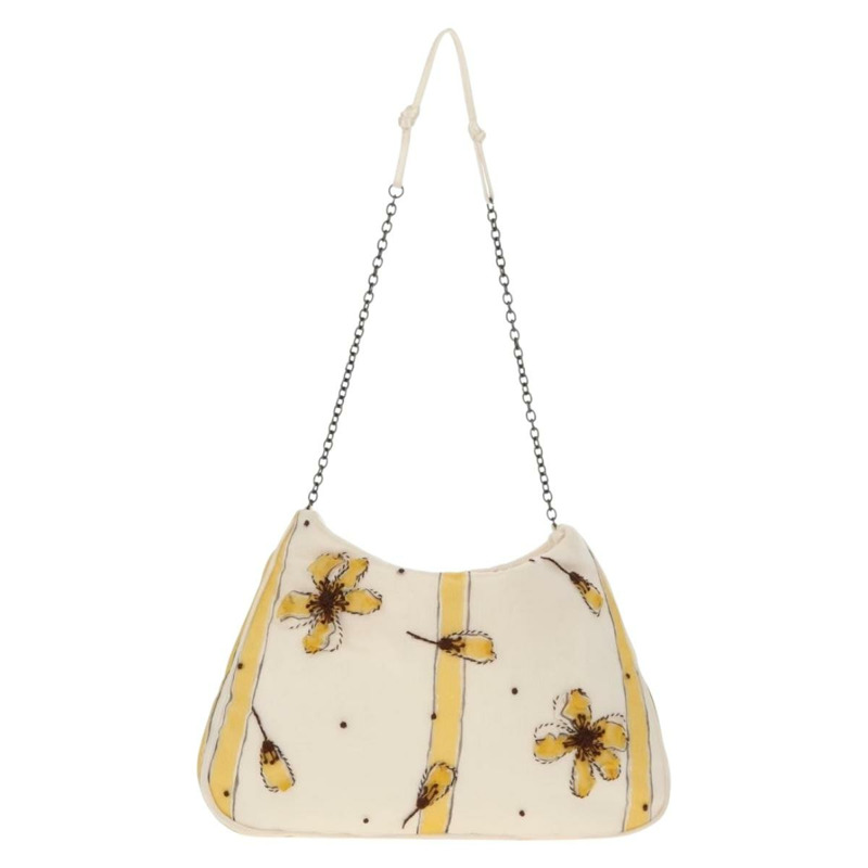 【日本直送】PRADA 雪紡海葵鏈條單肩包 絲綢 白色 正品 156180V-12