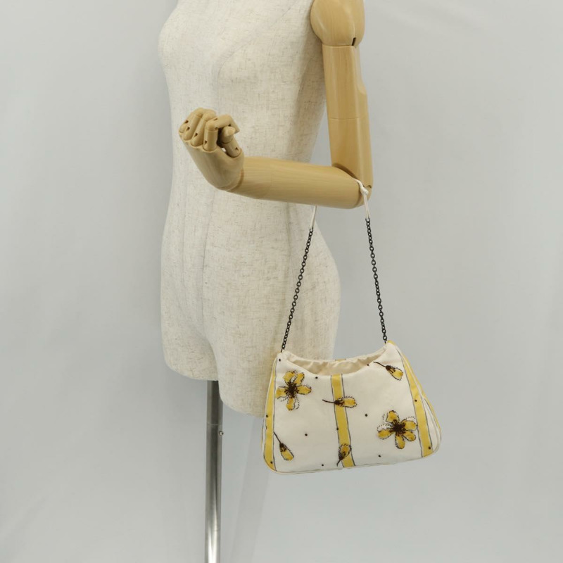 【日本直送】PRADA 雪紡海葵鏈條單肩包 絲綢 白色 正品 156180V-27