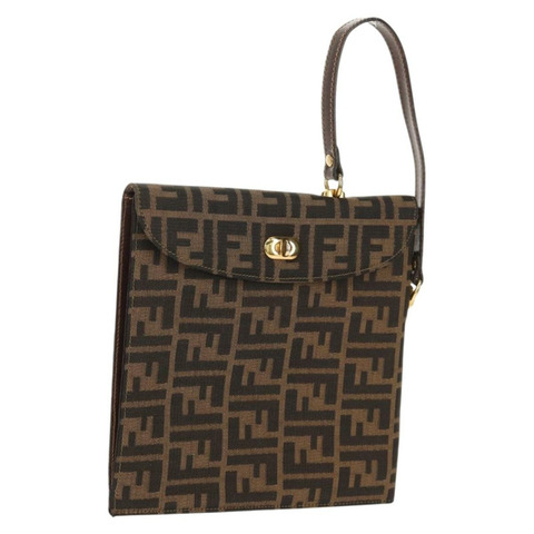 FENDI Zucca帆布手提包 黑色棕色 正品 156483V