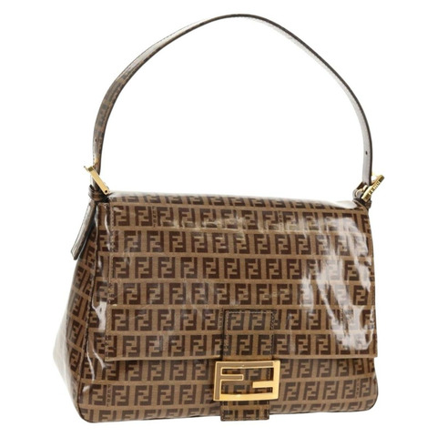 FENDI Zucchino帆布Mamma Baguette手袋琺瑯米色金色正品yk20093V