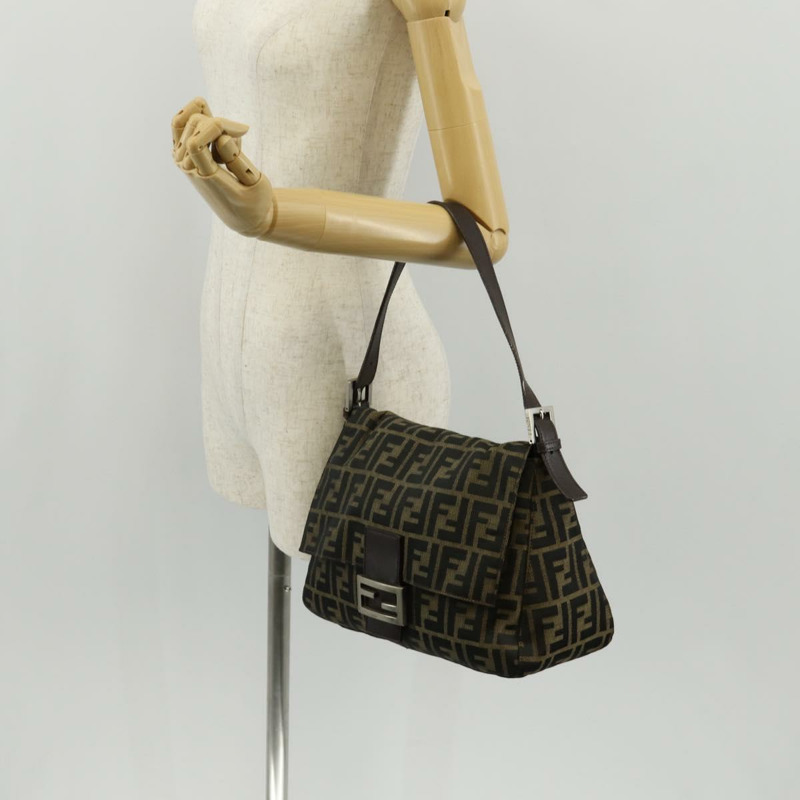 【日本直送】FENDI Zucca帆布Mamma Baguette單肩包 黑色棕色 正品 yk20092V-25