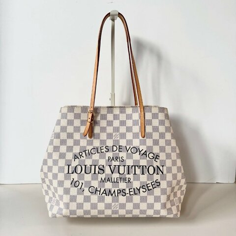 LV 限量 絕版 Cabas MM 白色 棋盤格 雙肩 托特包 購物包 N41375