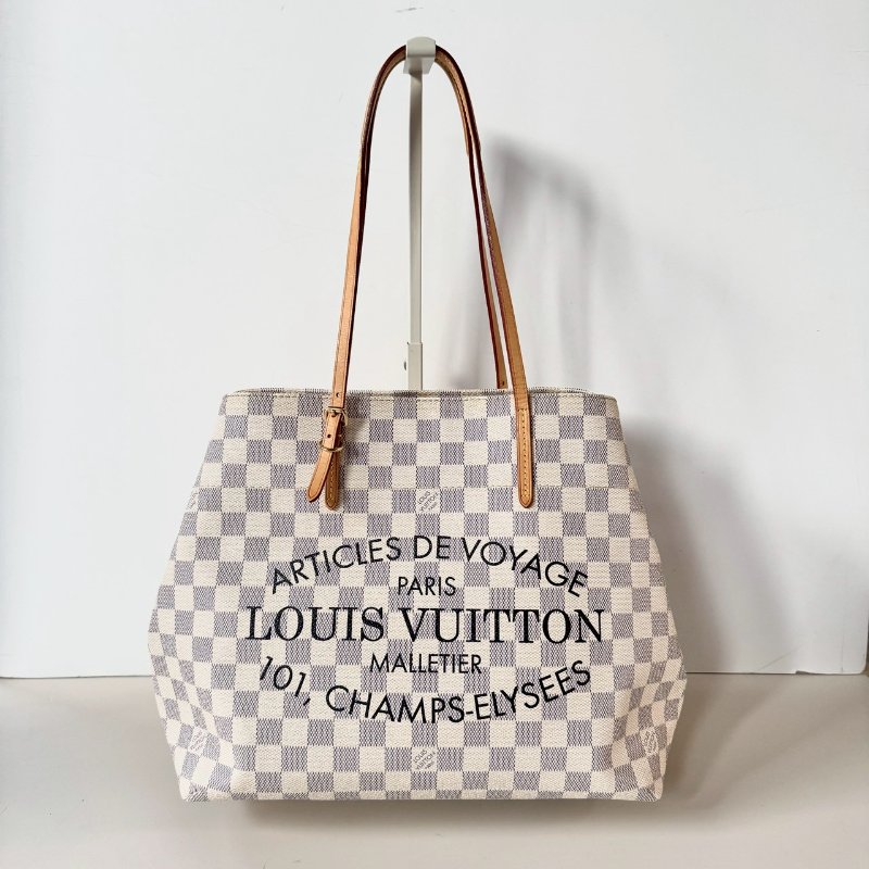 LV 限量 絕版 Cabas MM 白色 棋盤格 雙肩 托特包 購物包 N41375-0