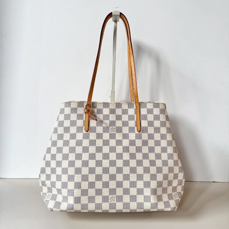 LV 限量 絕版 Cabas MM 白色 棋盤格 雙肩 托特包 購物包 N41375-1