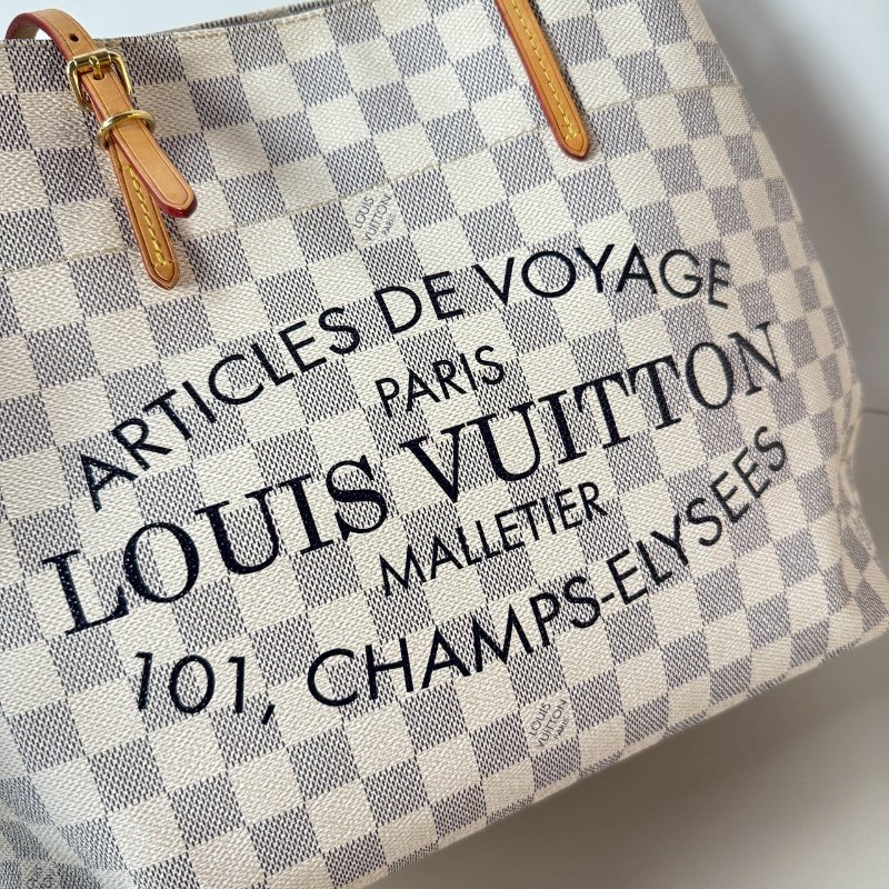 LV 限量 絕版 Cabas MM 白色 棋盤格 雙肩 托特包 購物包 N41375-3