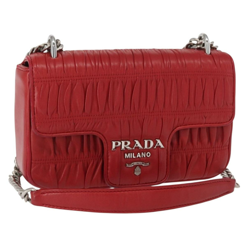 【日本直送】PRADA 鏈條納帕皮革 Goful 單肩包 紅色 銀色 正品 157786-0