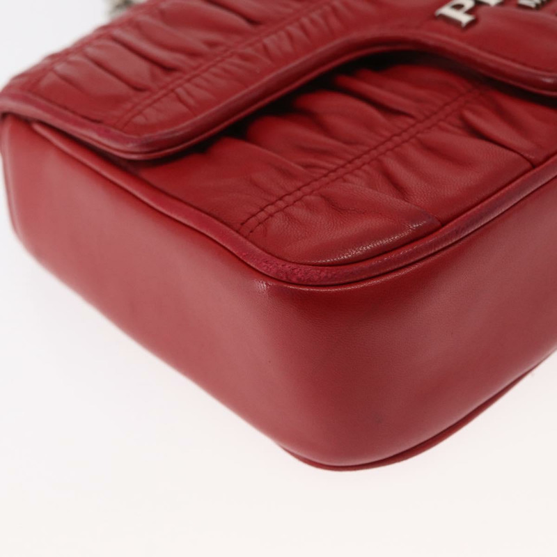 【日本直送】PRADA 鏈條納帕皮革 Goful 單肩包 紅色 銀色 正品 157786-8