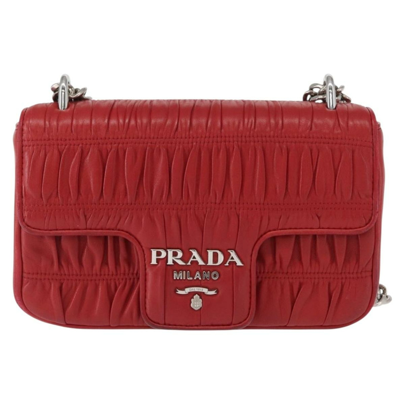 【日本直送】PRADA 鏈條納帕皮革 Goful 單肩包 紅色 銀色 正品 157786-12