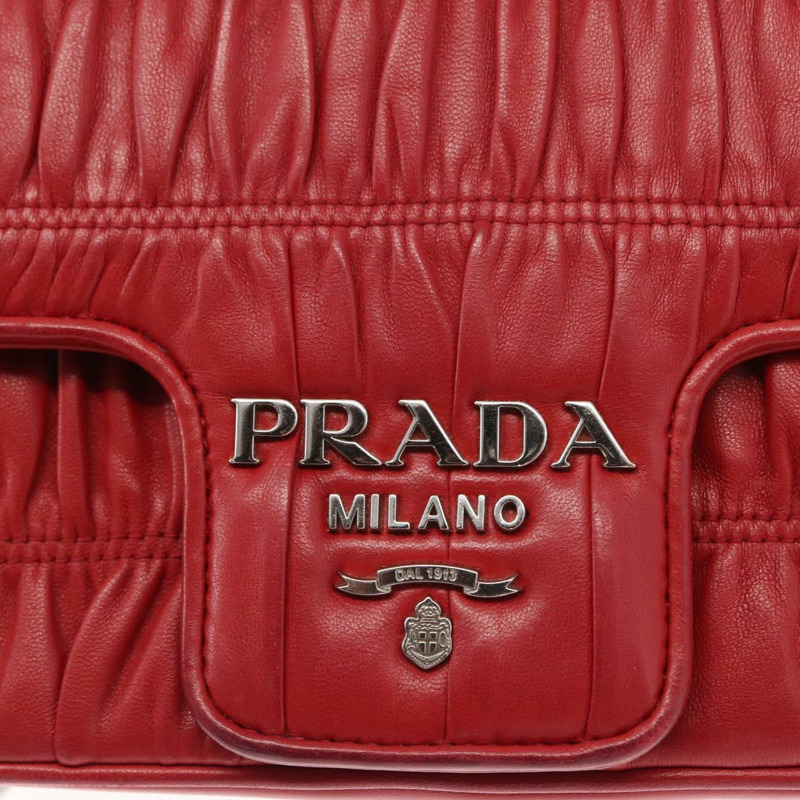 【日本直送】PRADA 鏈條納帕皮革 Goful 單肩包 紅色 銀色 正品 157786-16