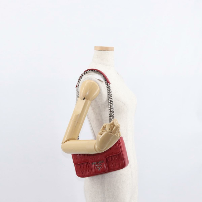 【日本直送】PRADA 鏈條納帕皮革 Goful 單肩包 紅色 銀色 正品 157786-23