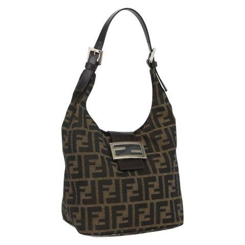 FENDI Zucca帆布Mamma Baguette單肩包 黑色棕色 正品 156656V