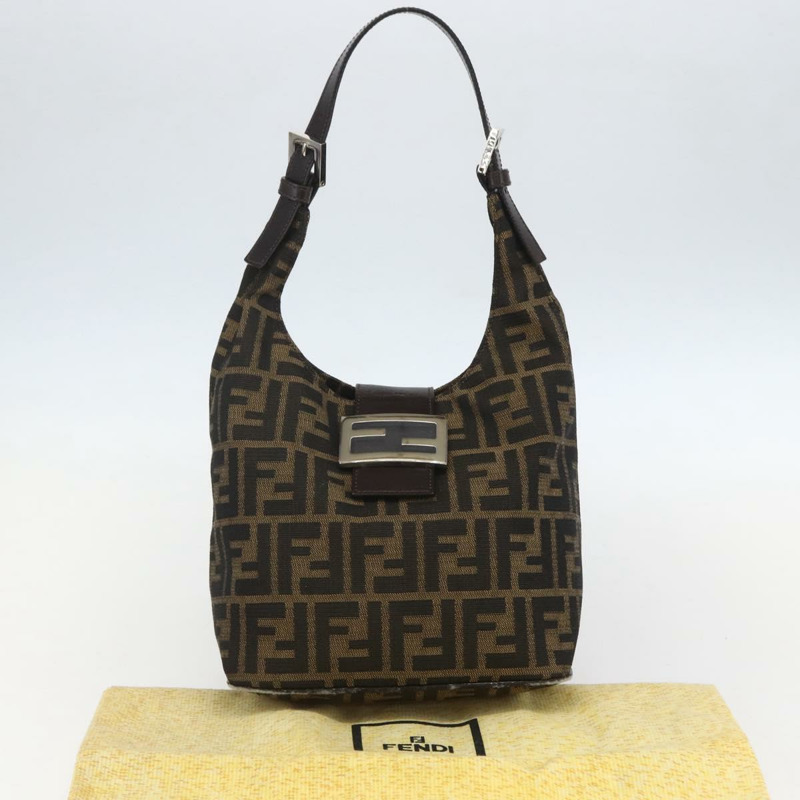 【日本直送】FENDI Zucca帆布Mamma Baguette單肩包 黑色棕色 正品 156656V-11