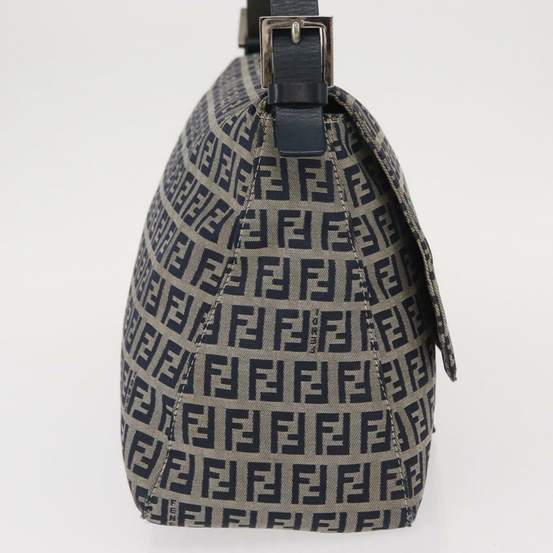 【日本直送】FENDI Zucchino 帆布 Mamma Baguette 單肩包 海軍藍 銀色 正品 156654V-3