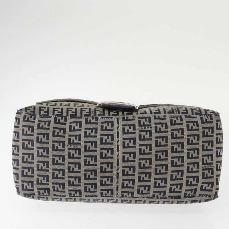 【日本直送】FENDI Zucchino 帆布 Mamma Baguette 單肩包 海軍藍 銀色 正品 156654V-4