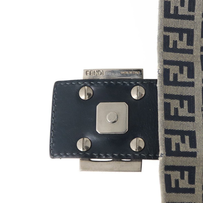 【日本直送】FENDI Zucchino 帆布 Mamma Baguette 單肩包 海軍藍 銀色 正品 156654V-19