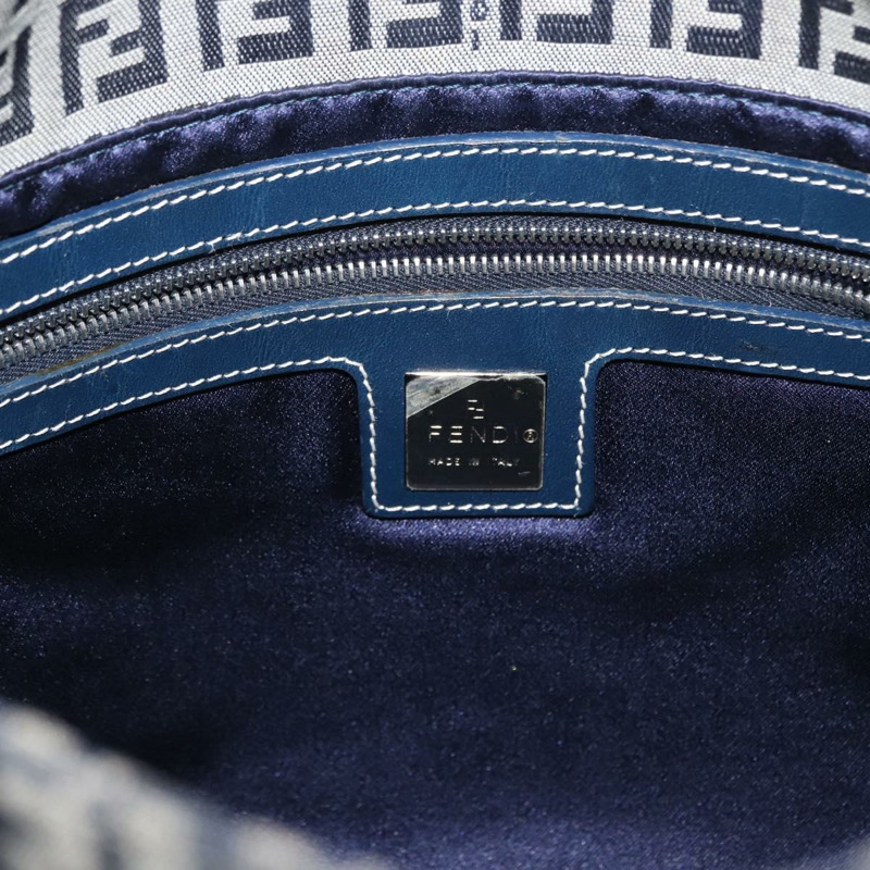 【日本直送】FENDI Zucchino 帆布 Mamma Baguette 單肩包 海軍藍 銀色 正品 156654V-21