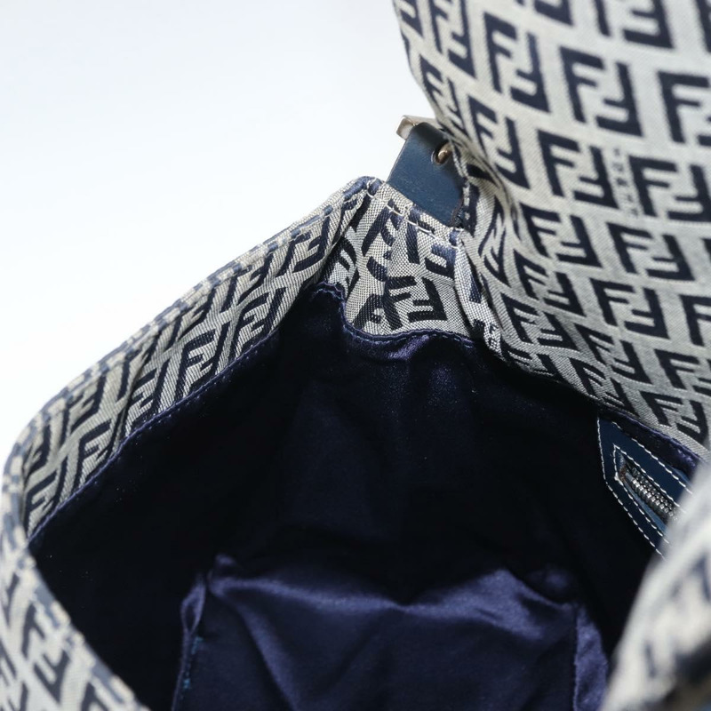 【日本直送】FENDI Zucchino 帆布 Mamma Baguette 單肩包 海軍藍 銀色 正品 156654V-23