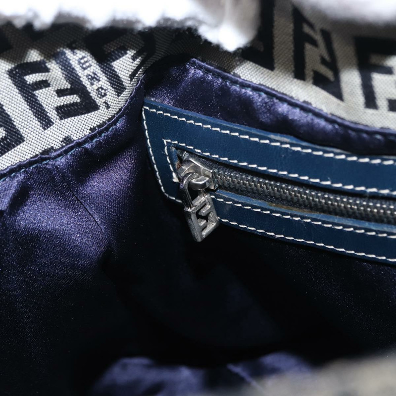 【日本直送】FENDI Zucchino 帆布 Mamma Baguette 單肩包 海軍藍 銀色 正品 156654V-24