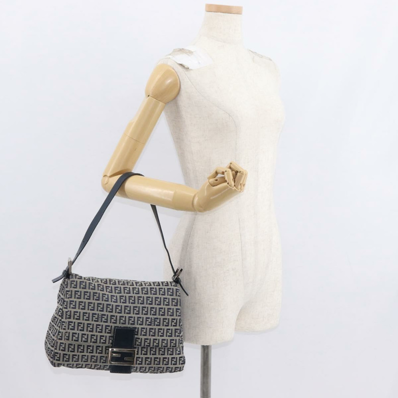【日本直送】FENDI Zucchino 帆布 Mamma Baguette 單肩包 海軍藍 銀色 正品 156654V-26
