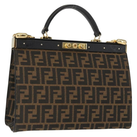 FENDI Zucca帆布手提包 黑色棕色 正品 146546V
