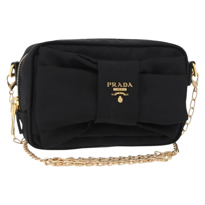 【日本直送】PRADA 尼龍黑色金色鏈條單肩包 Auth 151199V-0