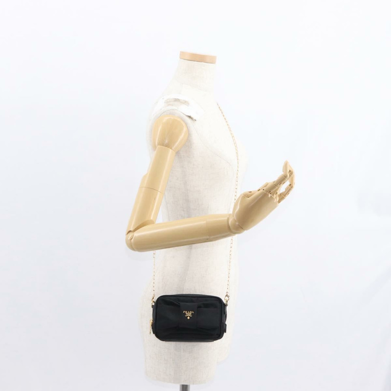 【日本直送】PRADA 尼龍黑色金色鏈條單肩包 Auth 151199V-24