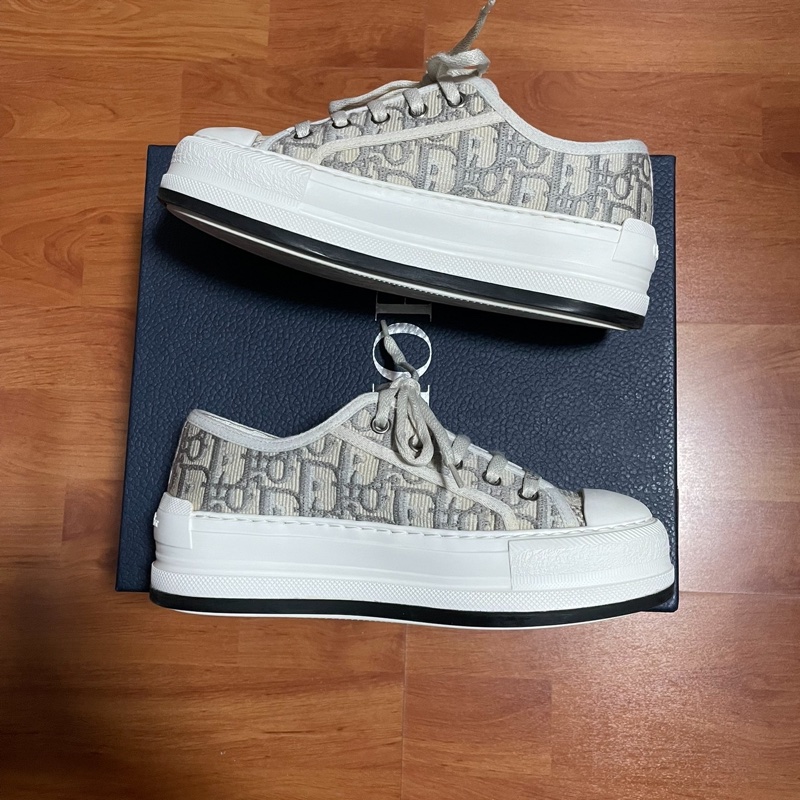 Dior厚底鞋新款迪奧正品CD滿印帆布鞋 女款灰色 尺碼：35.5碼-1