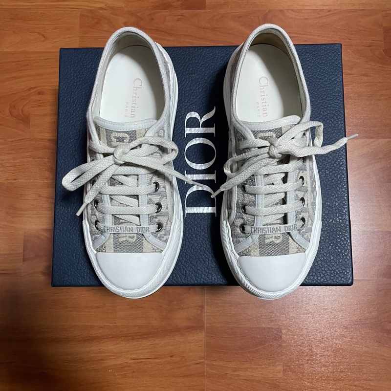 Dior厚底鞋新款迪奧正品CD滿印帆布鞋 女款灰色 尺碼：35.5碼-2